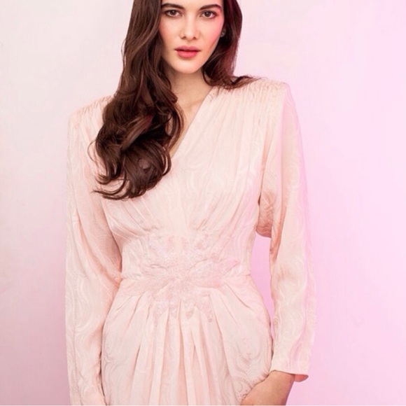 Vintage silk dress in a soft pink beaded by hand - Picture 2 of 4